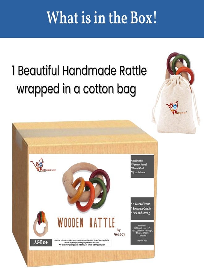 Gift Equals Love Wooden Hand Crafted Ring Rattle for Kids, Babies, Infants, Non Toxic Finished by Indian Artisans- Multi Color (Ringrattle) - Image 5